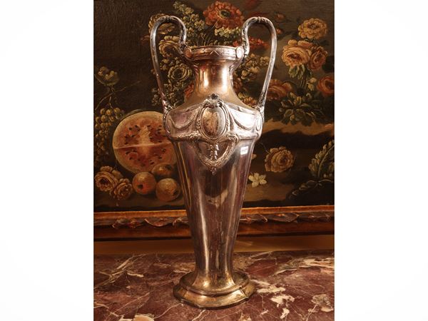 Large Liberty style silver metal amphora vase