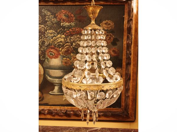 Small basket chandelier in golden metal
