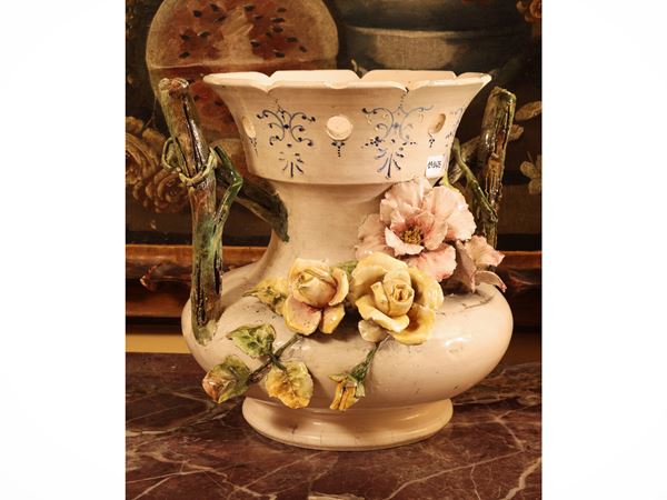 Vaso Barbotine in ceramica policroma
