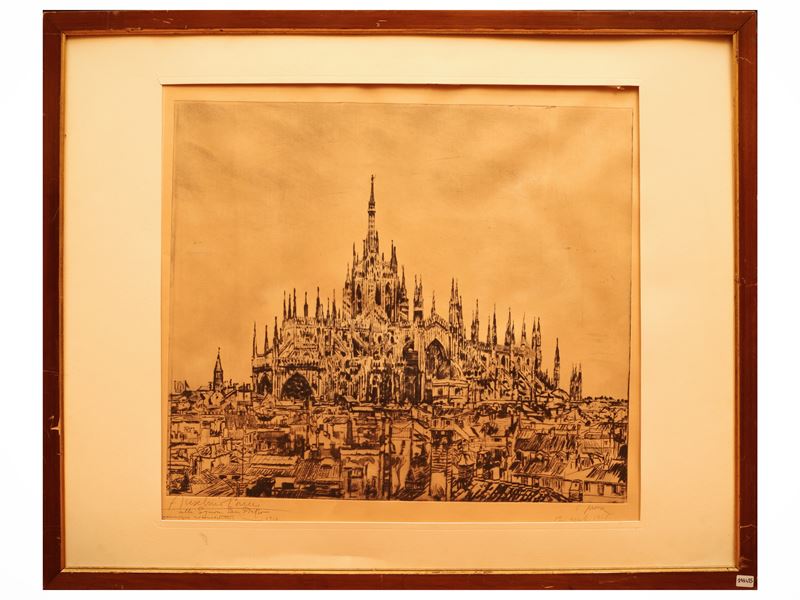 Anselmo Bucci - Milano — incisione, prima prova, 1916