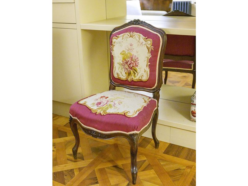 Sedia imbottita, rivestimento in stile Aubusson