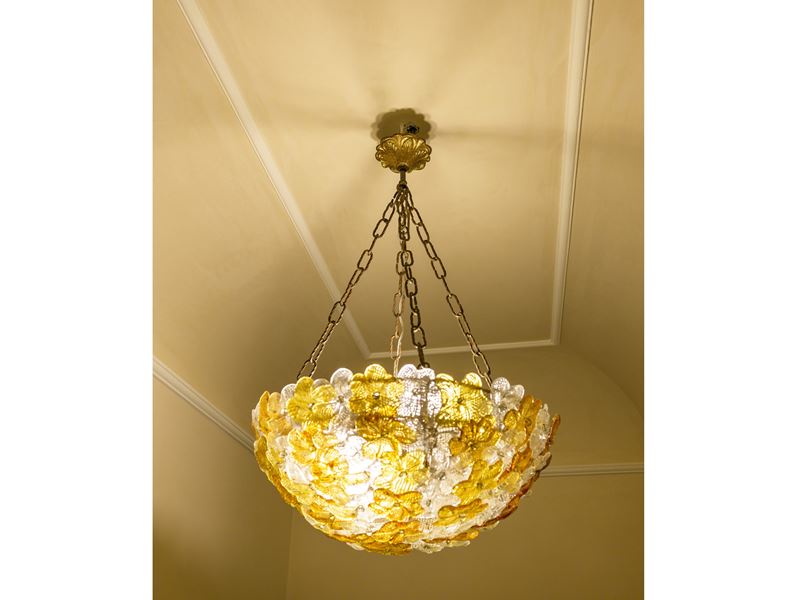 Lampadario in vetro soffiato di Murano, bouquet floreale, metà XX secolo