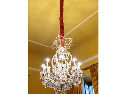 Lampadario, vetro e cristallo, otto bracci portacandele