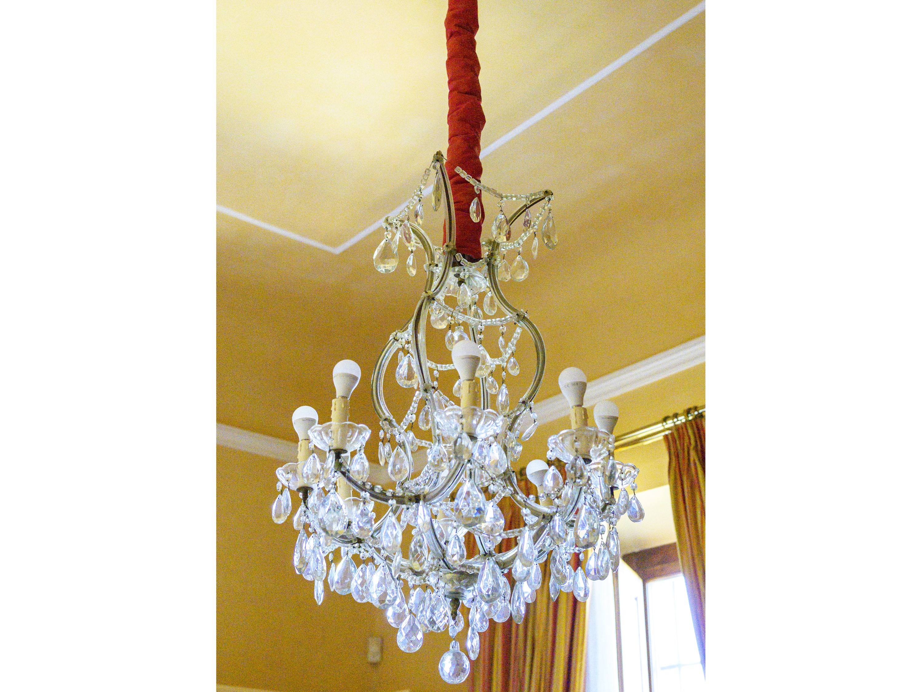 Lampadario, vetro e cristallo, otto bracci portacandele