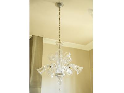 Lampadario in vetro soffiato incolore di Murano, XX secolo