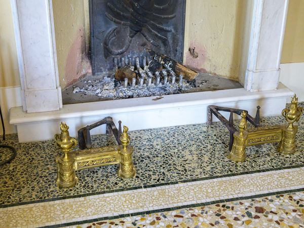 Pair of gilded bronze fireplace andirons