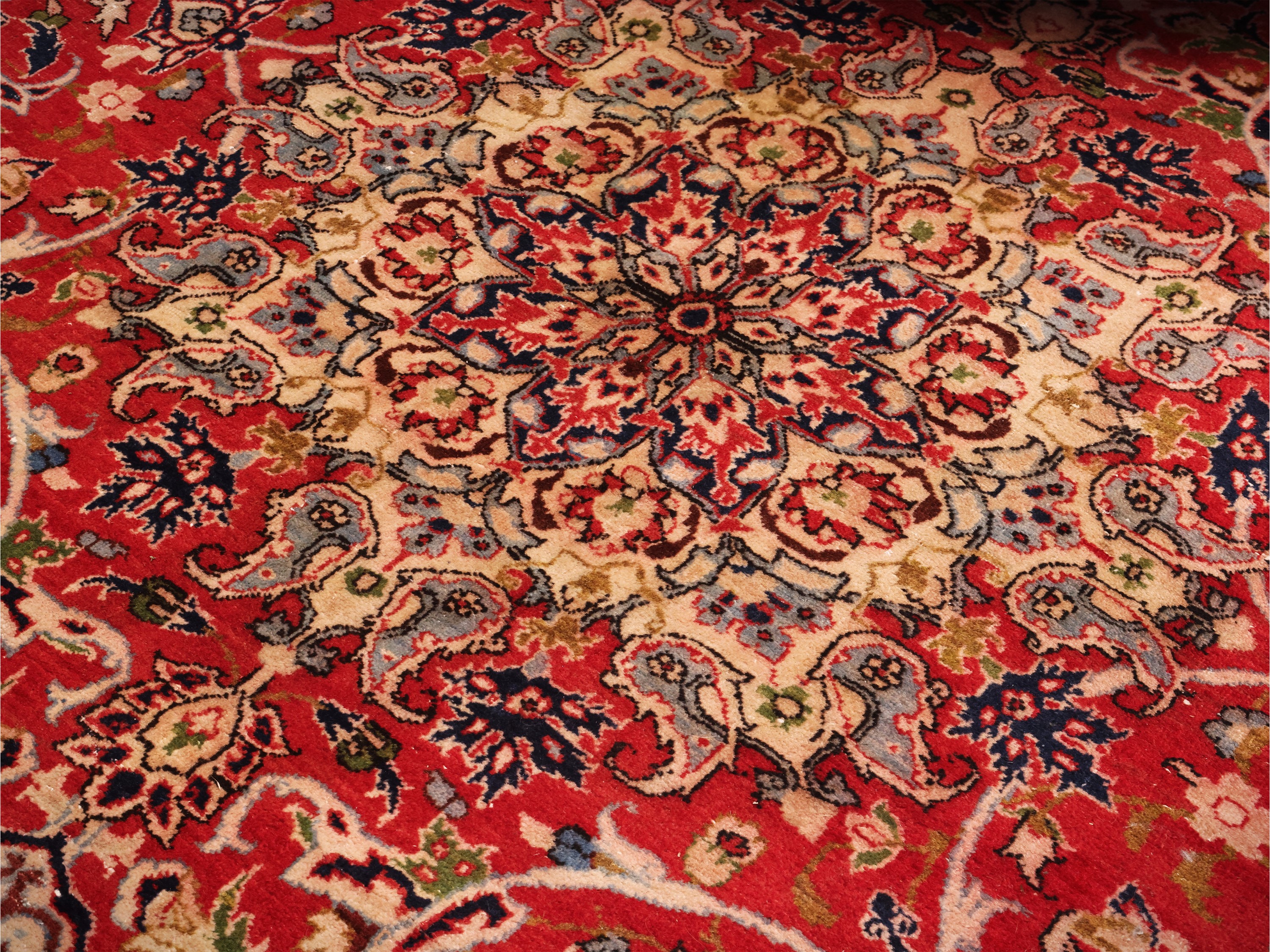 Tappeto persiano, motivo floreale in toni blu e rosso, dimensioni 300 x 207 cm