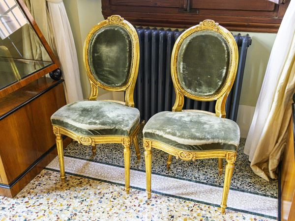Coppia di sedie in legno intagliato e dorato  (XIX secolo)  - Asta Una villa a Firenze - Maison Bibelot - Casa d'Aste Firenze - Milano