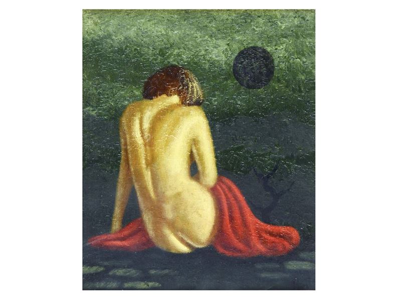 Nudi femminili, due dipinti ad olio (XX secolo) in cornice
