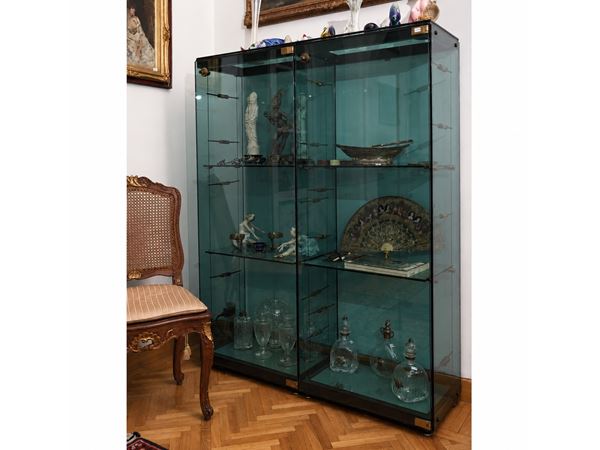 Vetrinetta per collezioni in vetro verde acqua