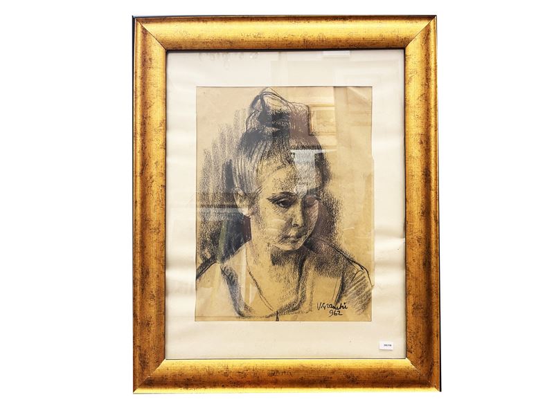 Vittorio Granchi - Ritratto di fanciulla (1962), carboncino su carta