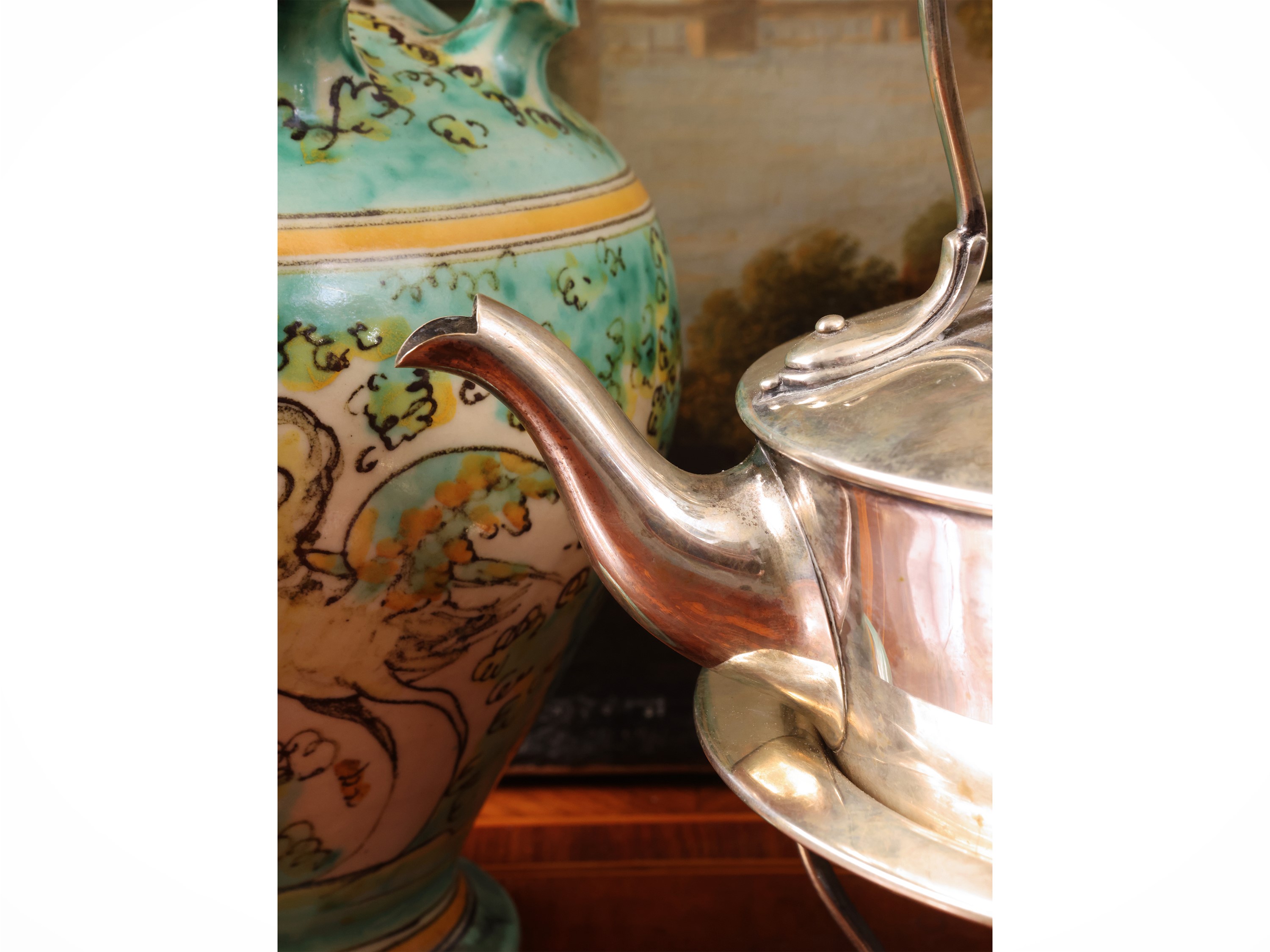 Samovar in argento con base e fornellino, Germania (inizio XX secolo)