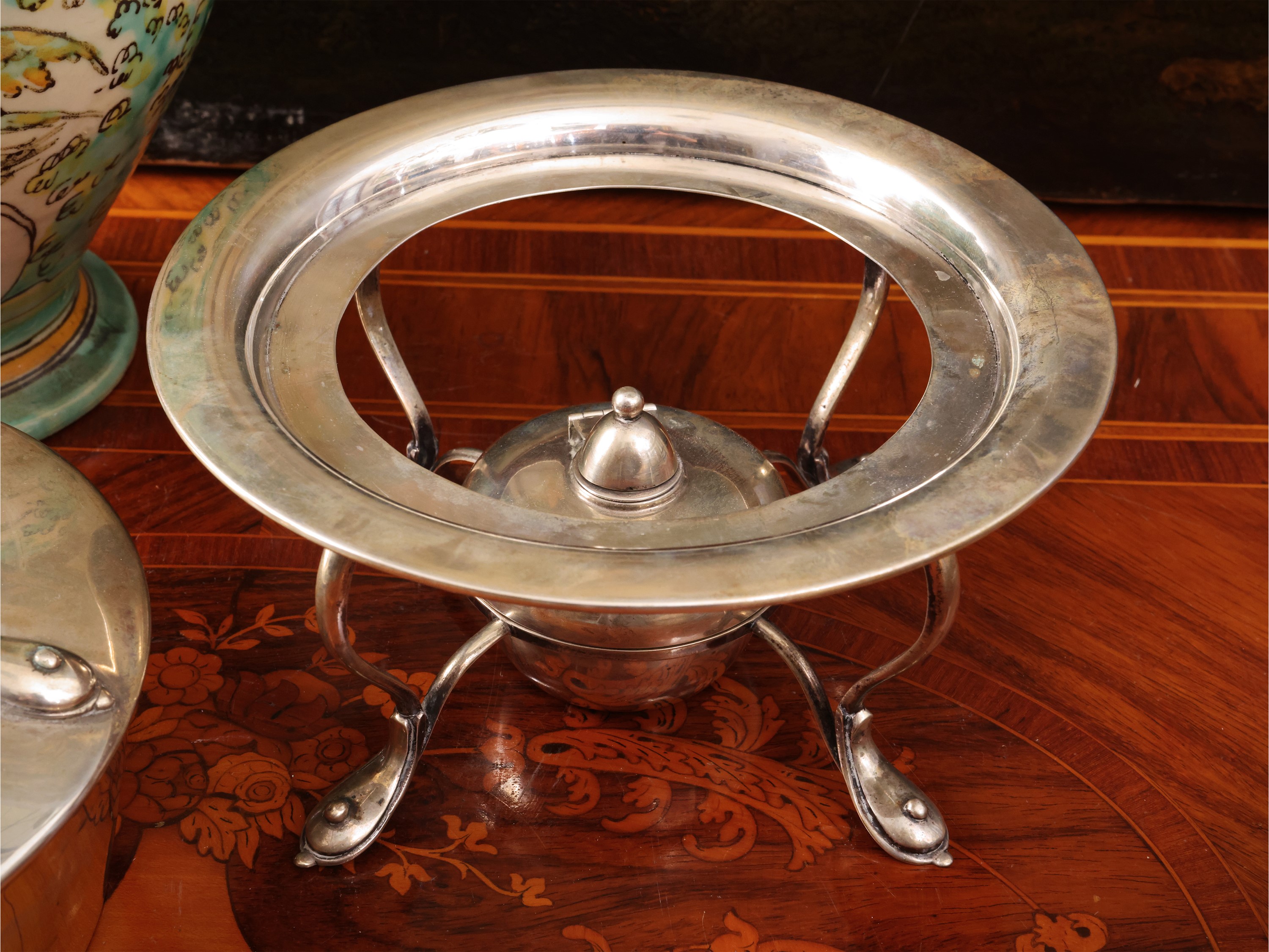 Samovar in argento con base e fornellino, Germania (inizio XX secolo)