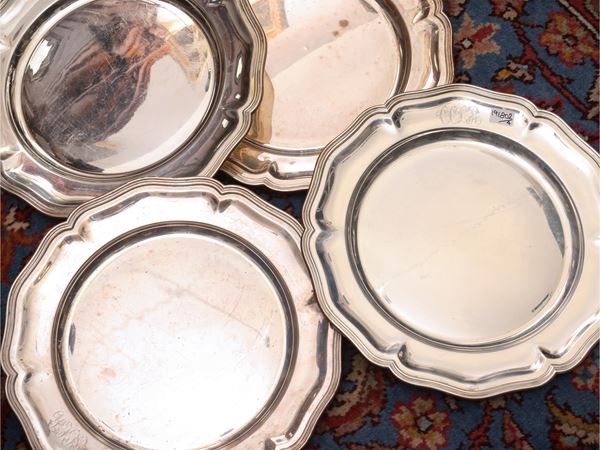 Series of four silver plates, Greggio Rino Padova