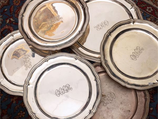 Important set of large serving trays in 925 silver
