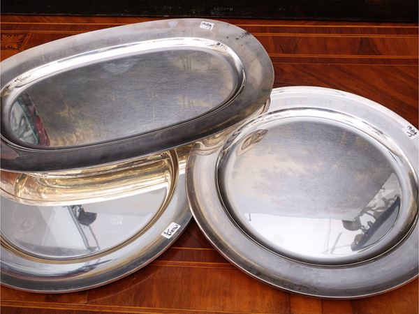 Set of three silver serving trays