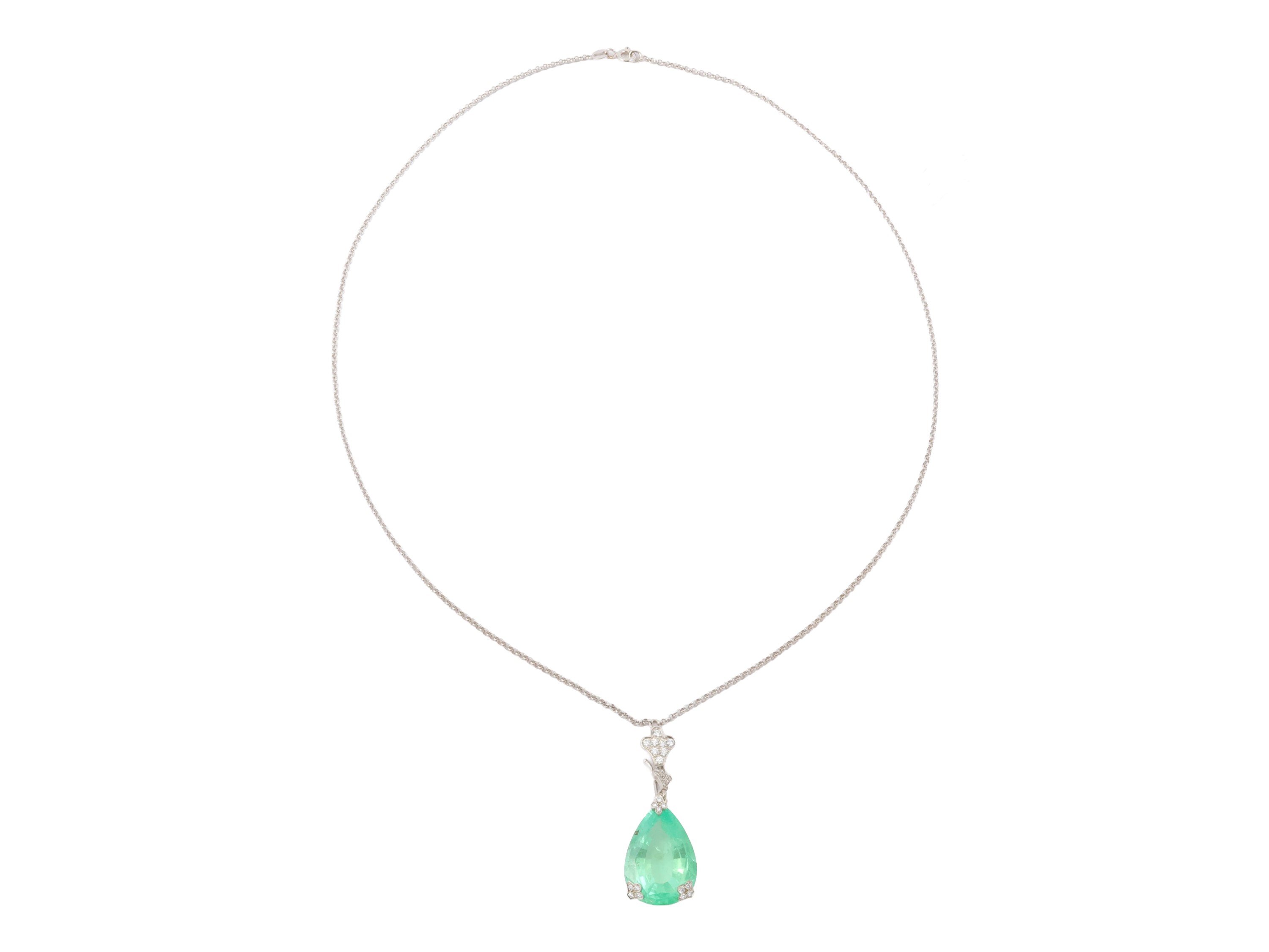 Spilla Pendente in Oro Bianco 18kt, Diamanti e Smeraldo Colombiano con Certificato Gia