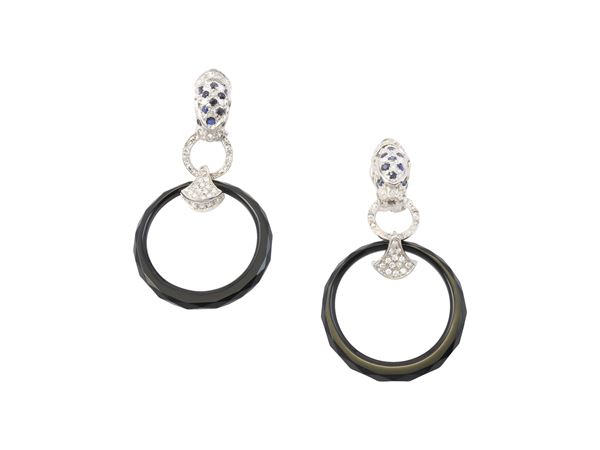 A onyx and diamonds earrings in 18K white gold  (90s)  - Auction Jewels and Watches - Maison Bibelot - Casa d'Aste Firenze - Milano