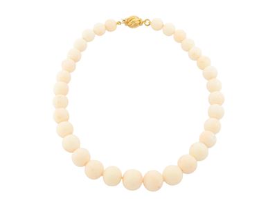 Collana Ad un Filo di Corallo Asiatico Bianco e Oro Giallo 18kt