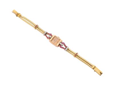 Orologio per Signora in Oro Giallo e Rosso 14kt, Diamanti e Rubini