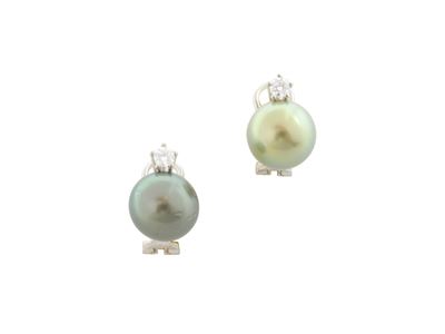 Paio di Orecchini in Oro Bianco 18kt e Perle Tahiti Grigio/verde