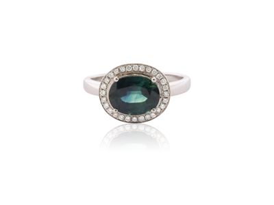 Anello in Oro Bianco 18kt, Diamanti e Zaffiro