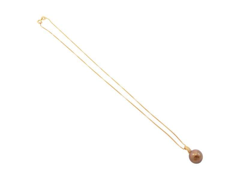 Pendente con Catenina in Oro Rosa 18kt e Perla Tahiti Chocolate Color