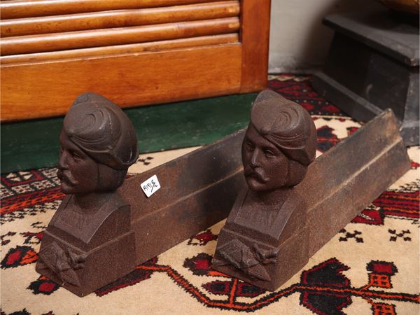 Pair of wrought iron andirons
