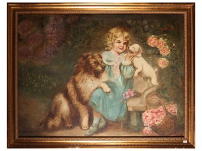 Ritratto di fanciulla con cani, olio su tela