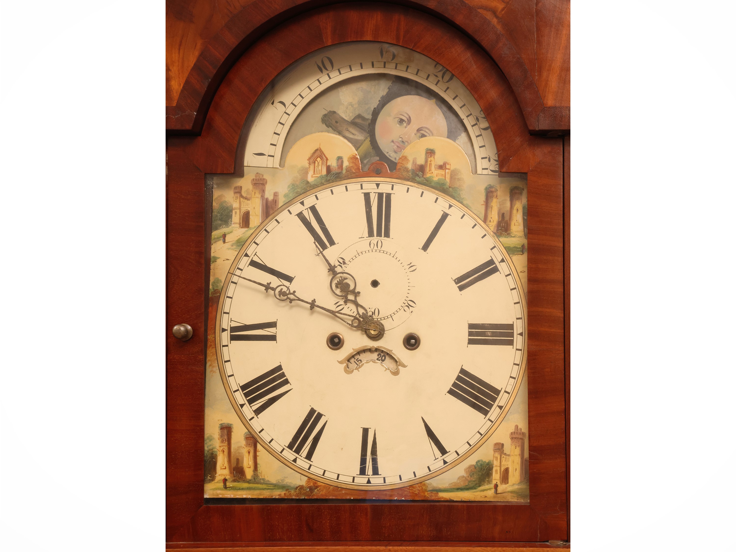 Orologio a torre, Inghilterra, XIX secolo, in mogano e piuma di mogano