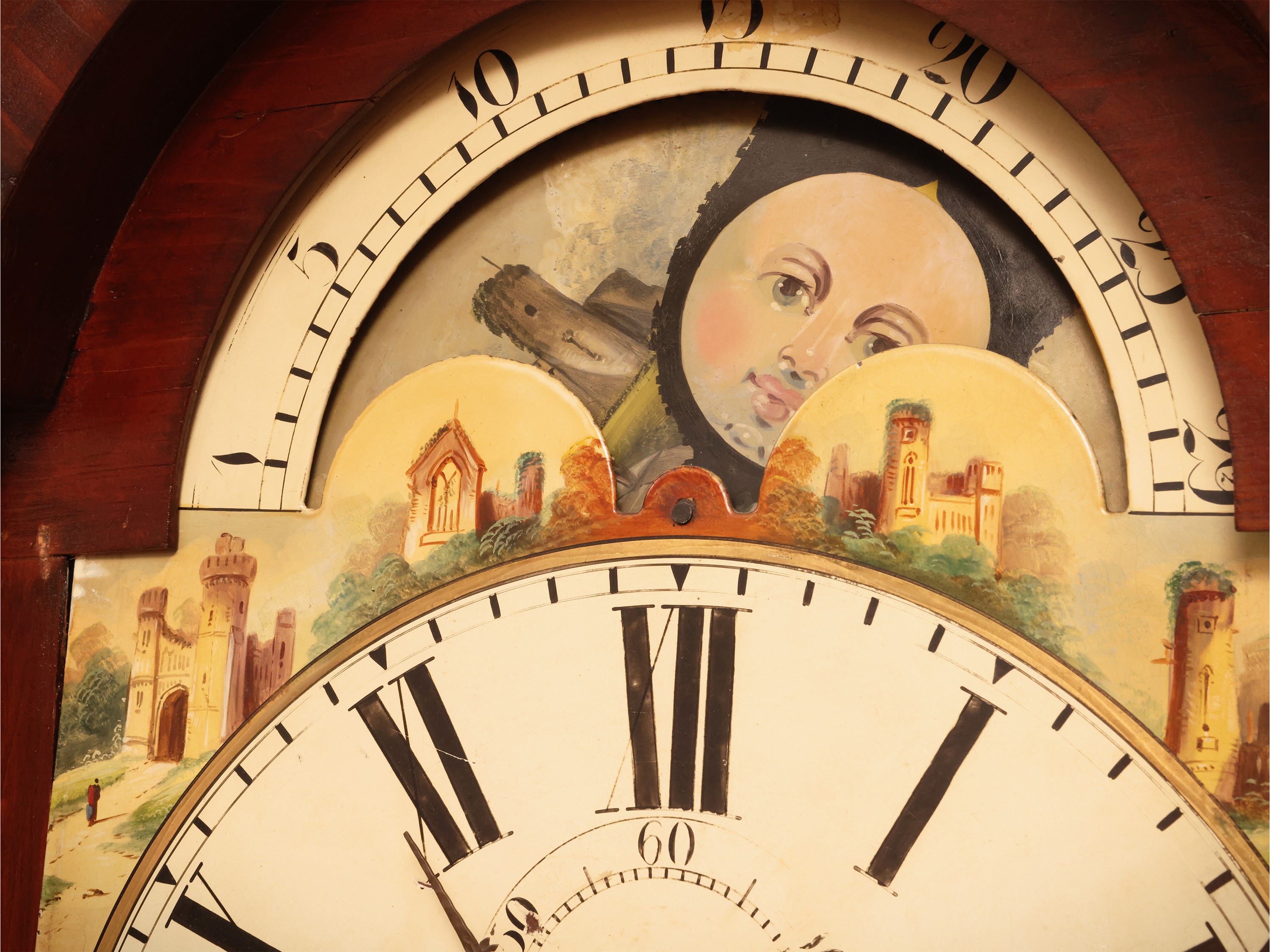Orologio a torre, Inghilterra, XIX secolo, in mogano e piuma di mogano