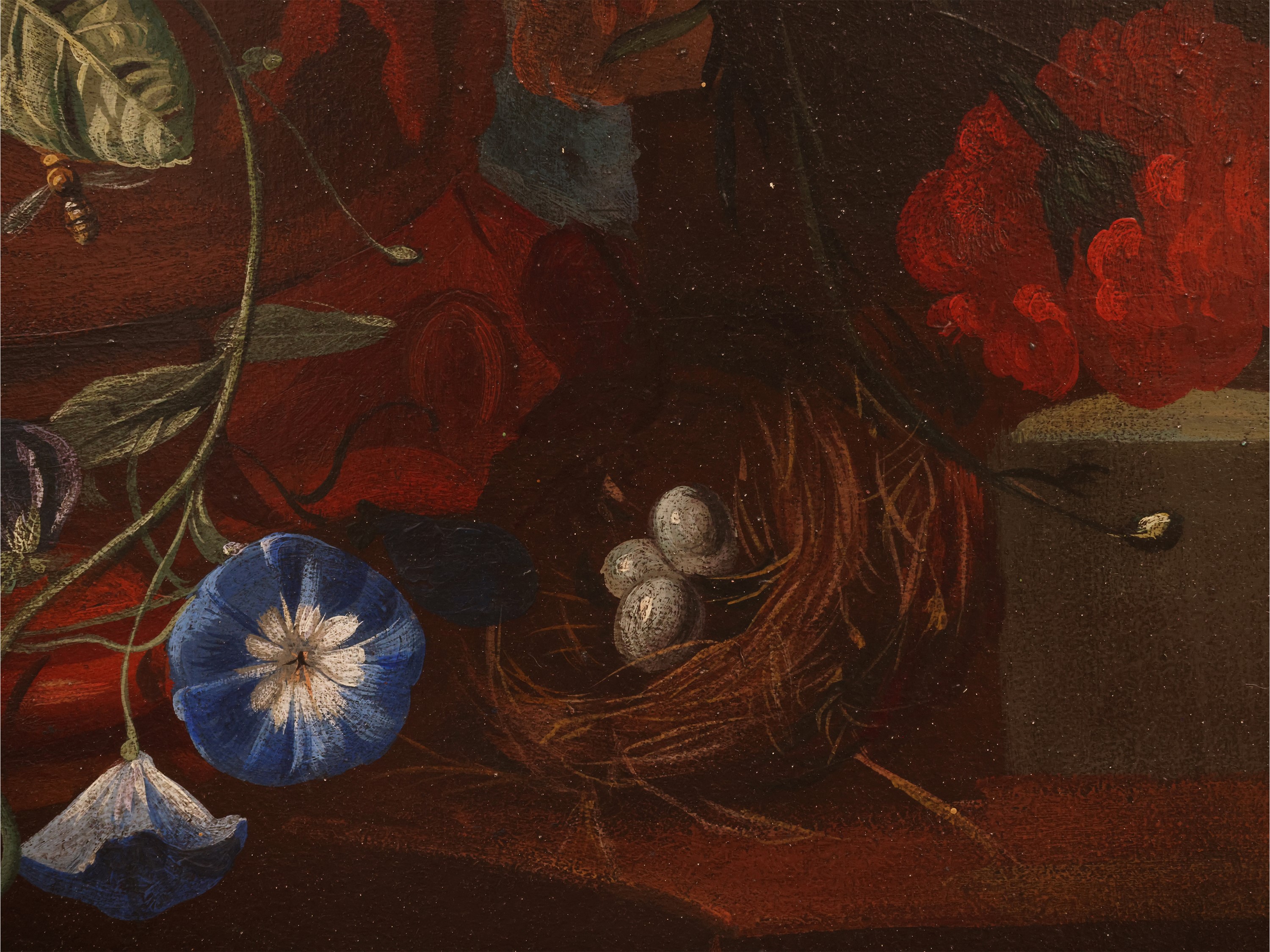 Jan van Huysum, Natura morta con fiori, olio su faesite siglato JVB