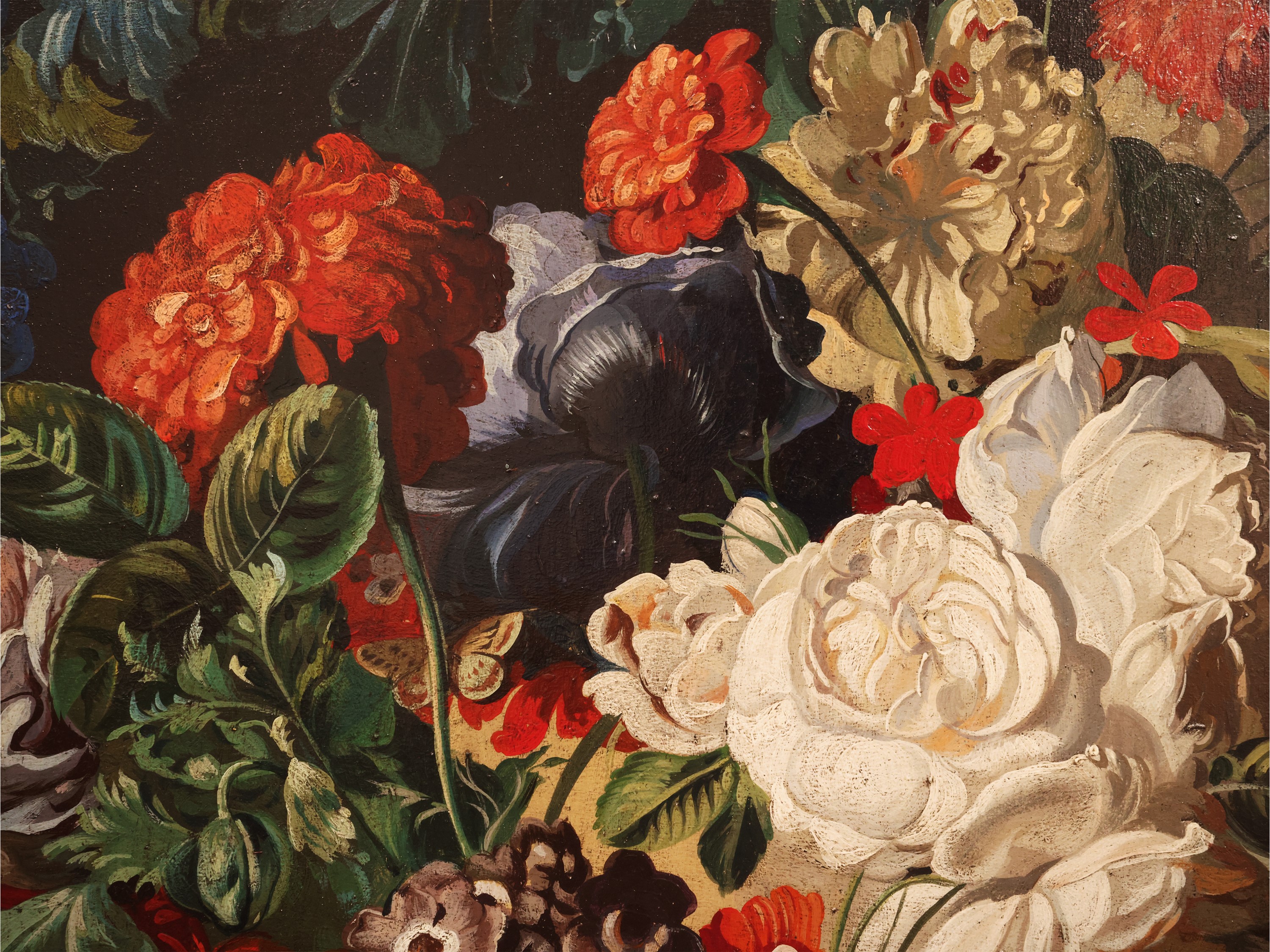 Jan van Huysum, Natura morta con fiori, olio su faesite siglato JVB