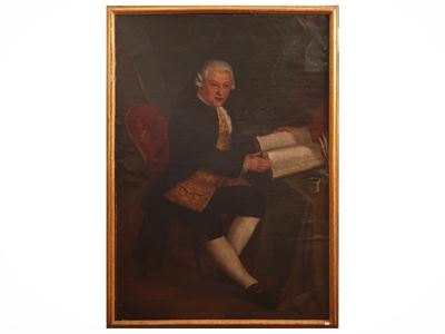 Ritratto di gentiluomo assiso nel suo studio, olio su tela