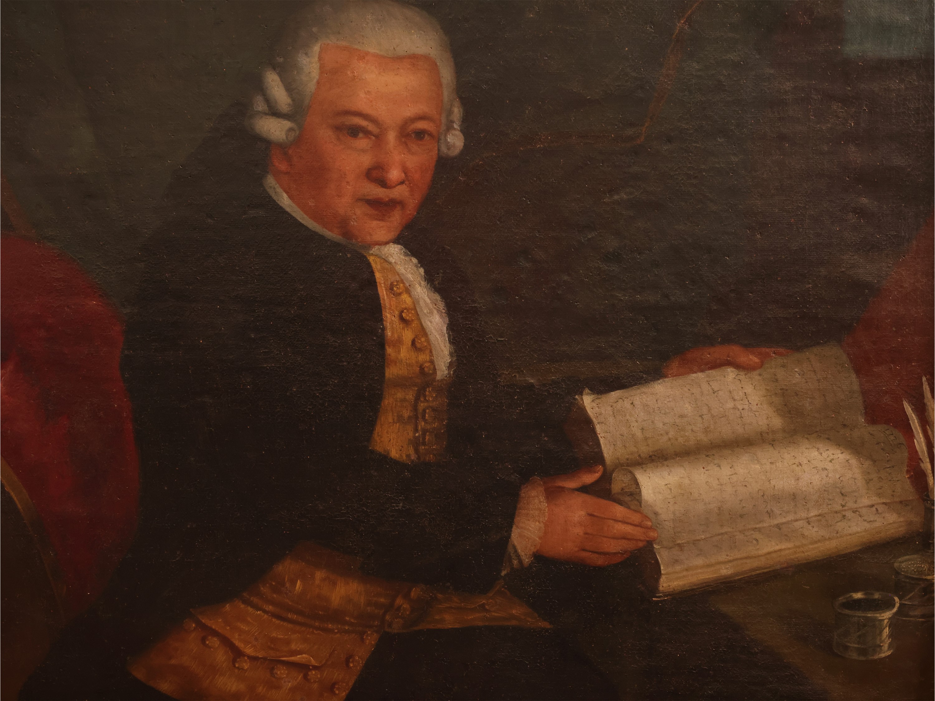 Scuola Toscana del XVIII Secolo - Ritratto di gentiluomo assiso nel suo studio, olio su tela