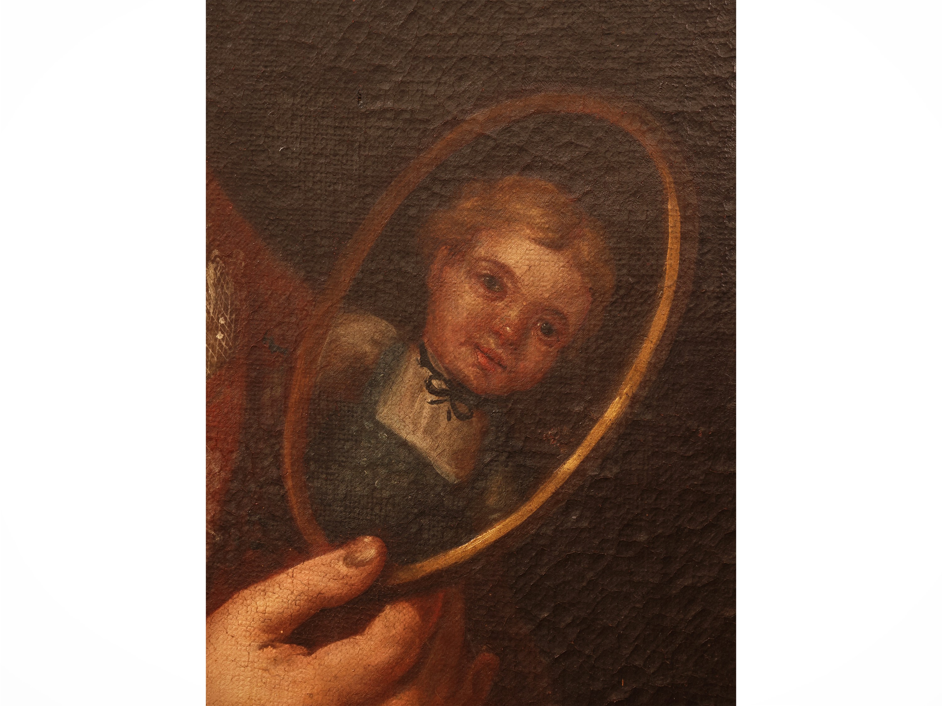 Scuola Veneta del XVIII Secolo - Ritratto di gentildonna con presentazione della miniatura del fi...