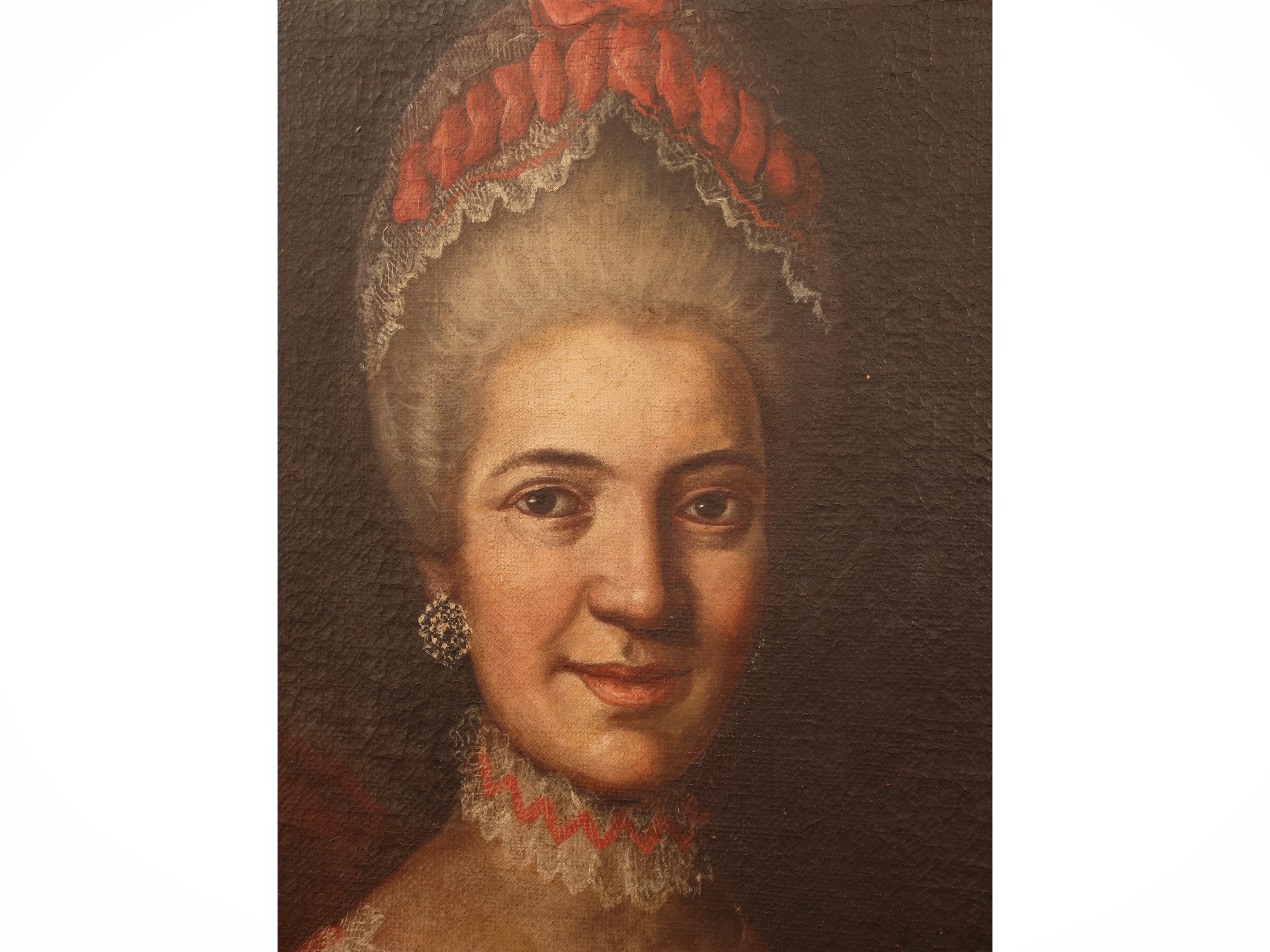 Scuola Veneta del XVIII Secolo - Ritratto di gentildonna con presentazione della miniatura del fi...