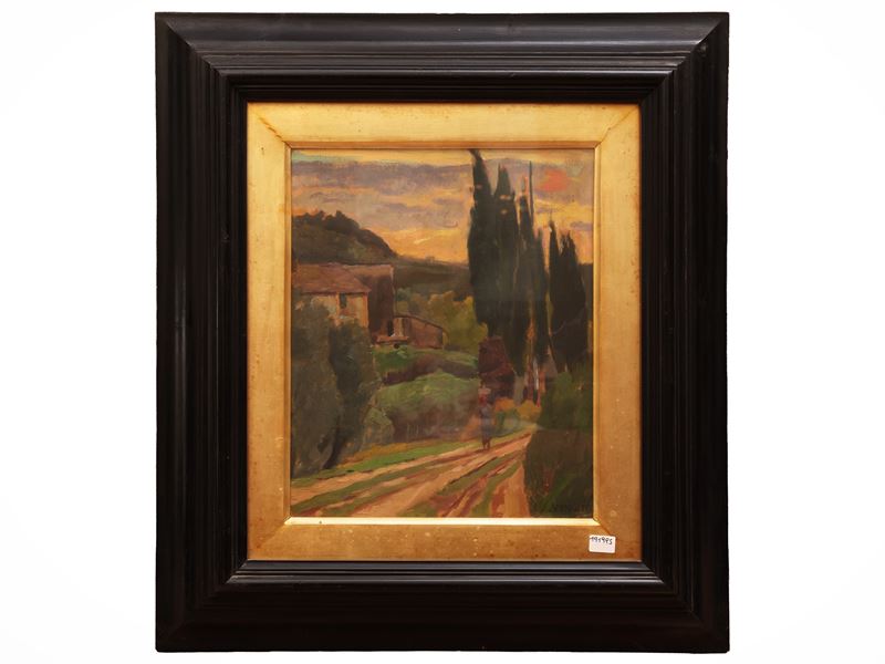 Giulio Cesare Vinzio - Paesaggio toscano con figura