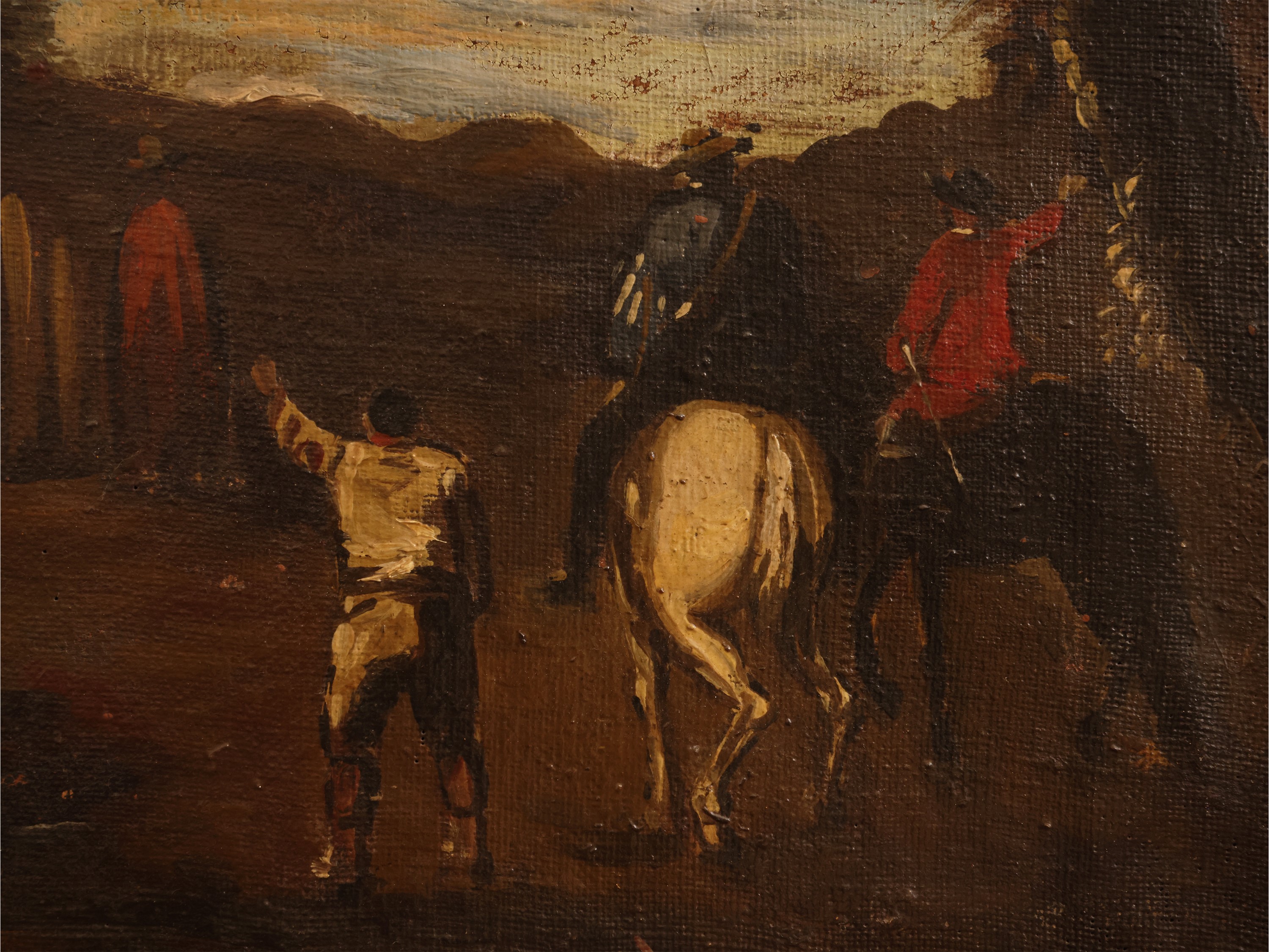 Seguace di Salvator Rosa, XVIII Secolo - Seguace di Salvator Rosa, Paesaggio con ponte fatiscente...