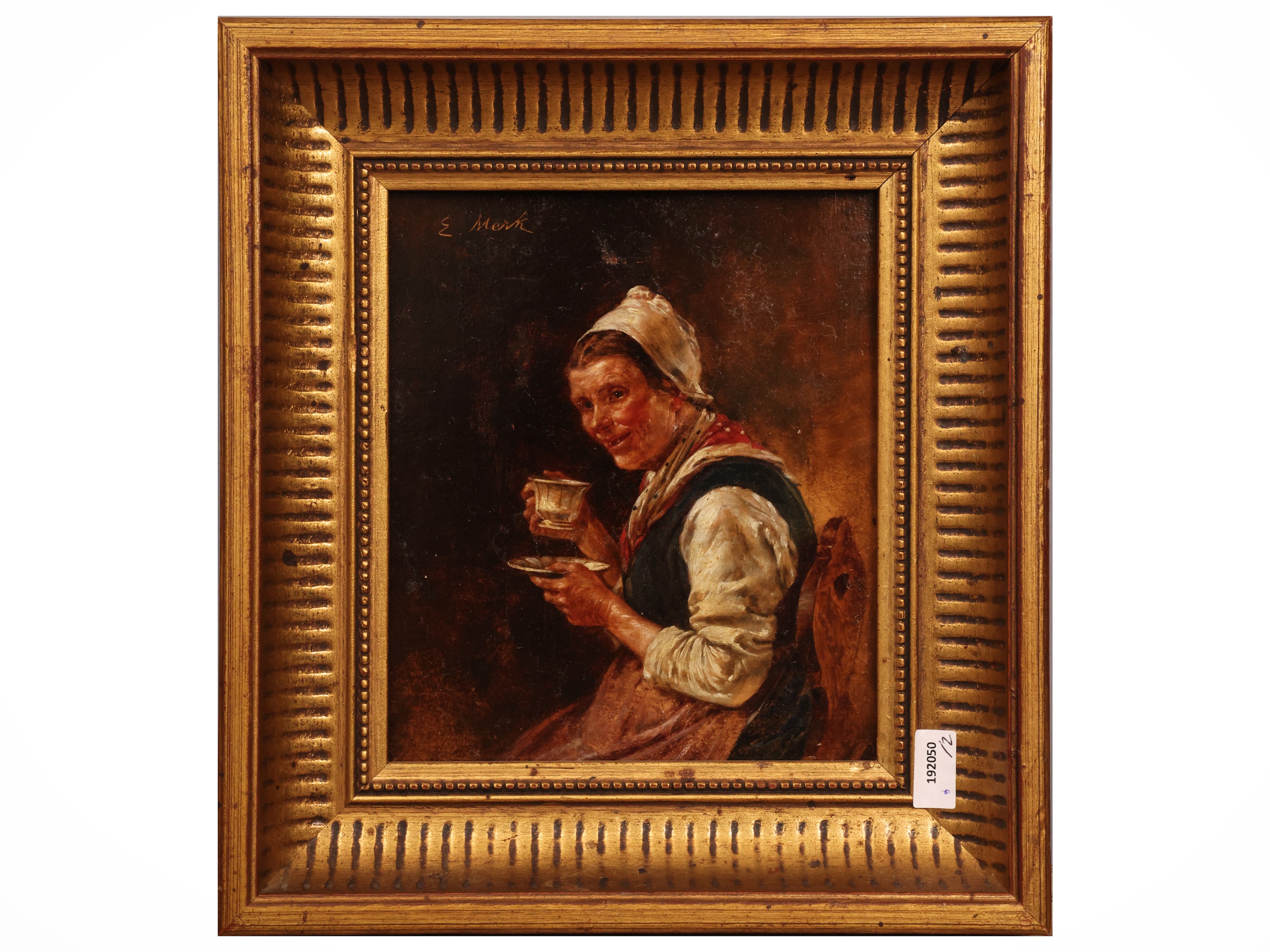 Eduard Merk - Coppia di contadini, dipinti a olio su tavoletta