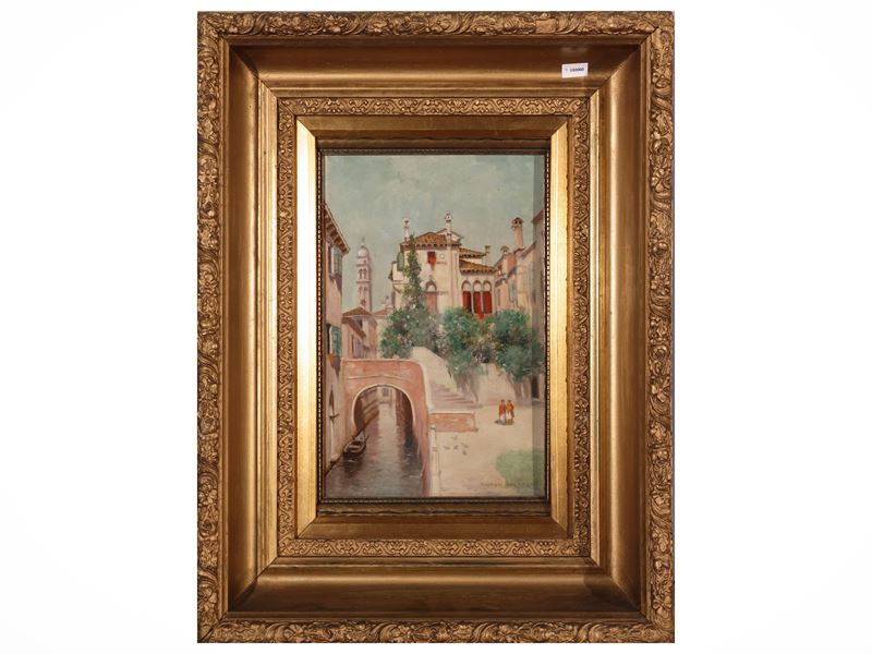 Da Warren W. Sheppard - Scorcio veneziano, olio su tela in cornice