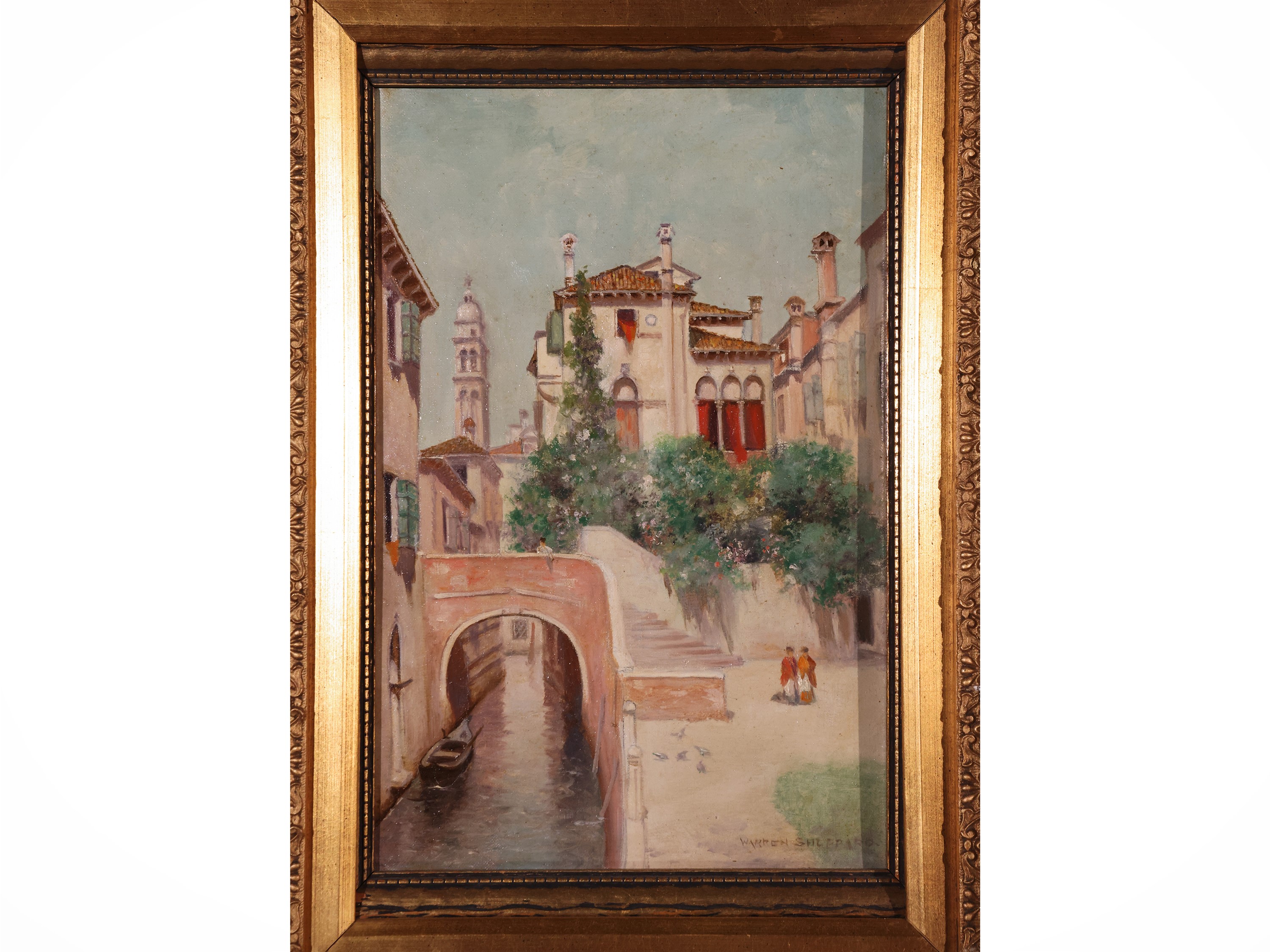 Da Warren W. Sheppard - Scorcio veneziano, olio su tela in cornice