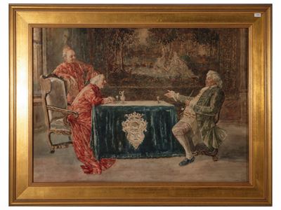 Tunison, Cardinali e gentiluomo, acquerello su carta XIX/XX secolo in cornice