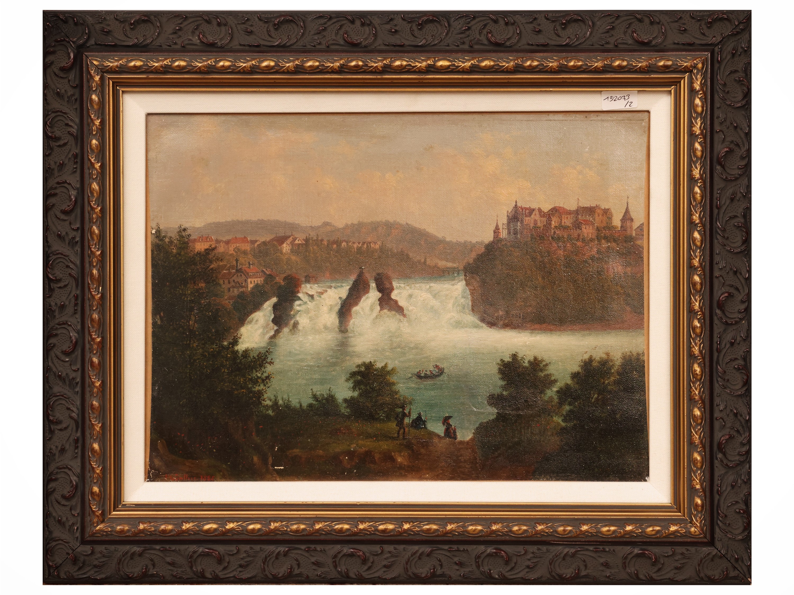 Scuola Nord-europea del XIX/XX Secolo - Le cascate del Reno (1886) - paesaggio montano con lago