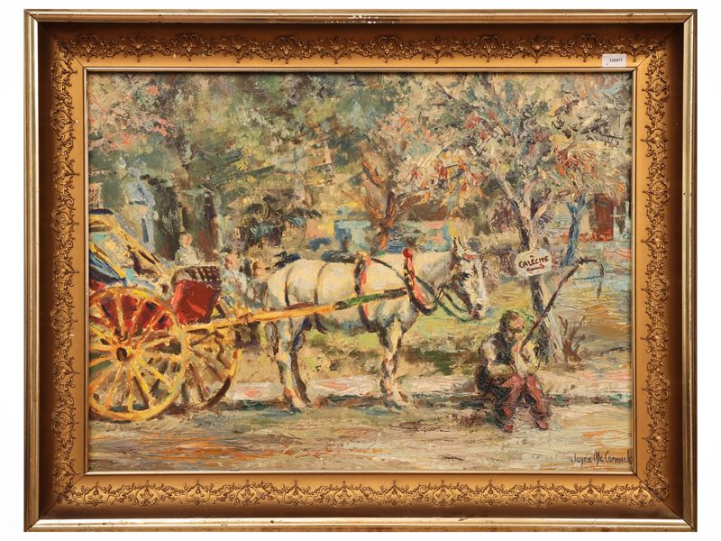 Scuola Americana del XX Secolo - Carrozzella (olio su faesite) firmata Jayne Mc Cormick
