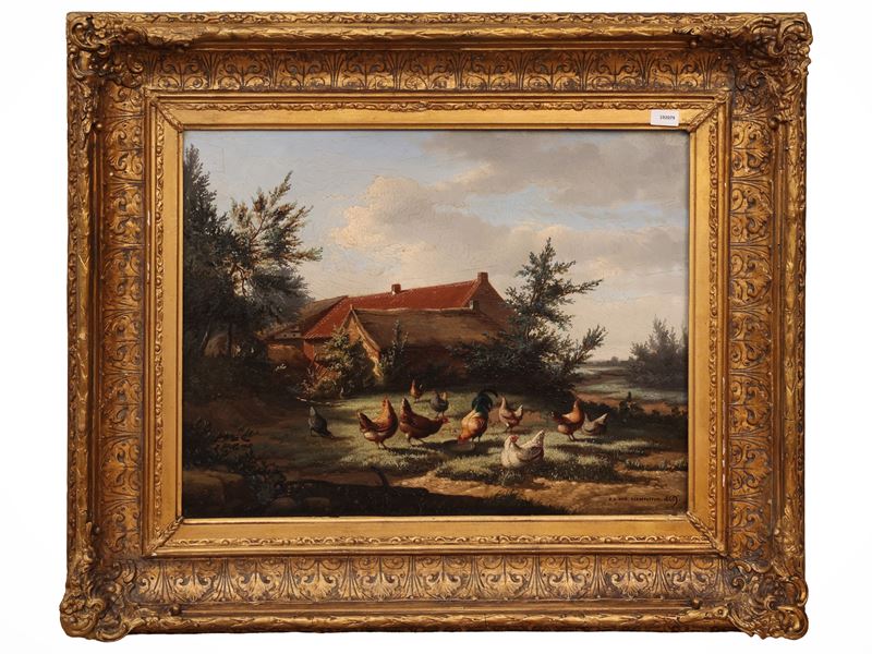 Jean-baptiste Van Leemputten - Casa di campagna con pollame (1865)