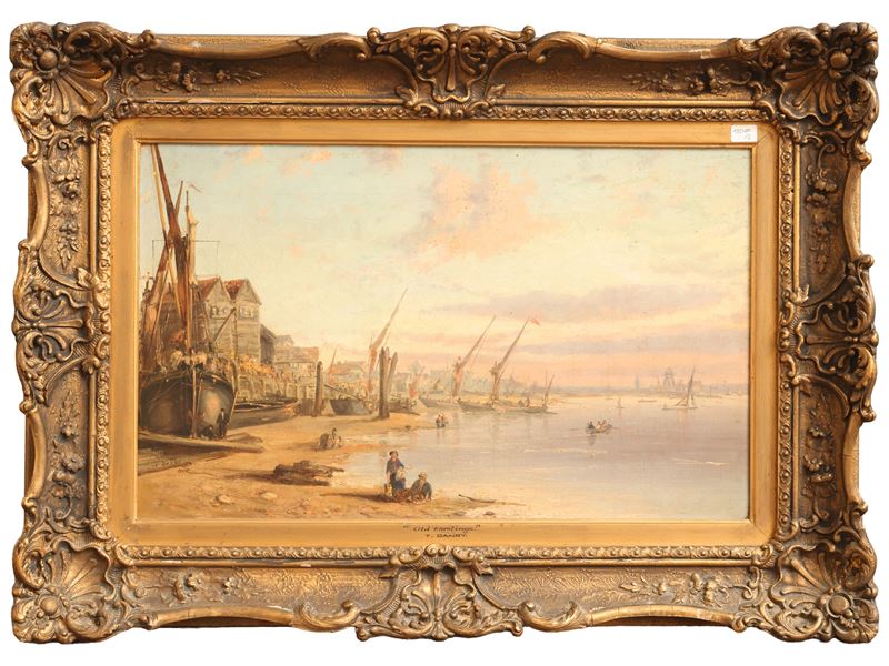 Veduta innevata di Hastings, Paesaggio montano con ponte, dipinto a olio su tela (XIX/XX secolo),...