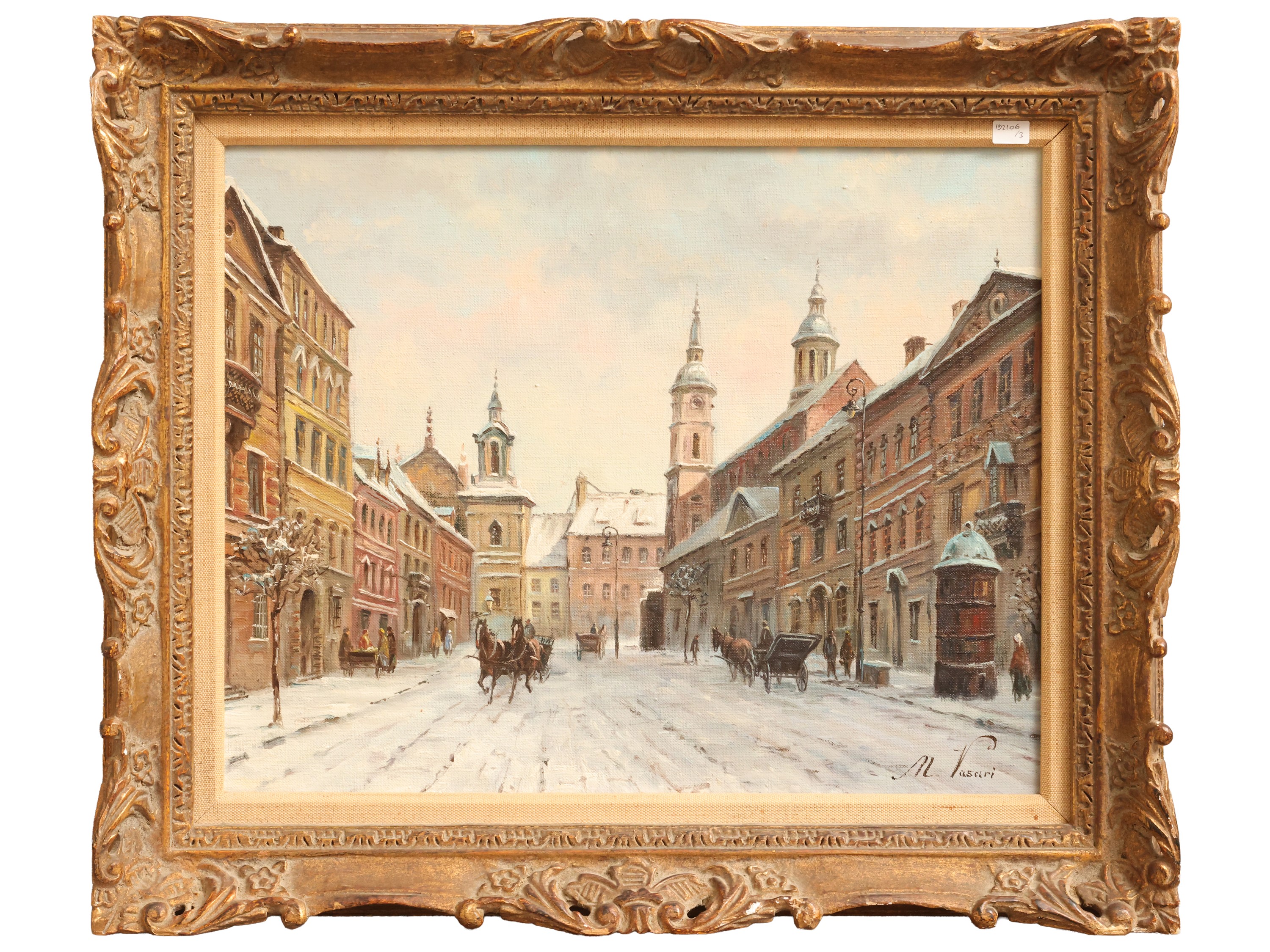 Veduta innevata di Hastings, Paesaggio montano con ponte, dipinto a olio su tela (XIX/XX secolo),...