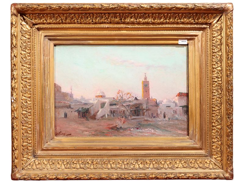 Maxime Noiré - Rue de la Casba à Tunis, olio su tela firmato