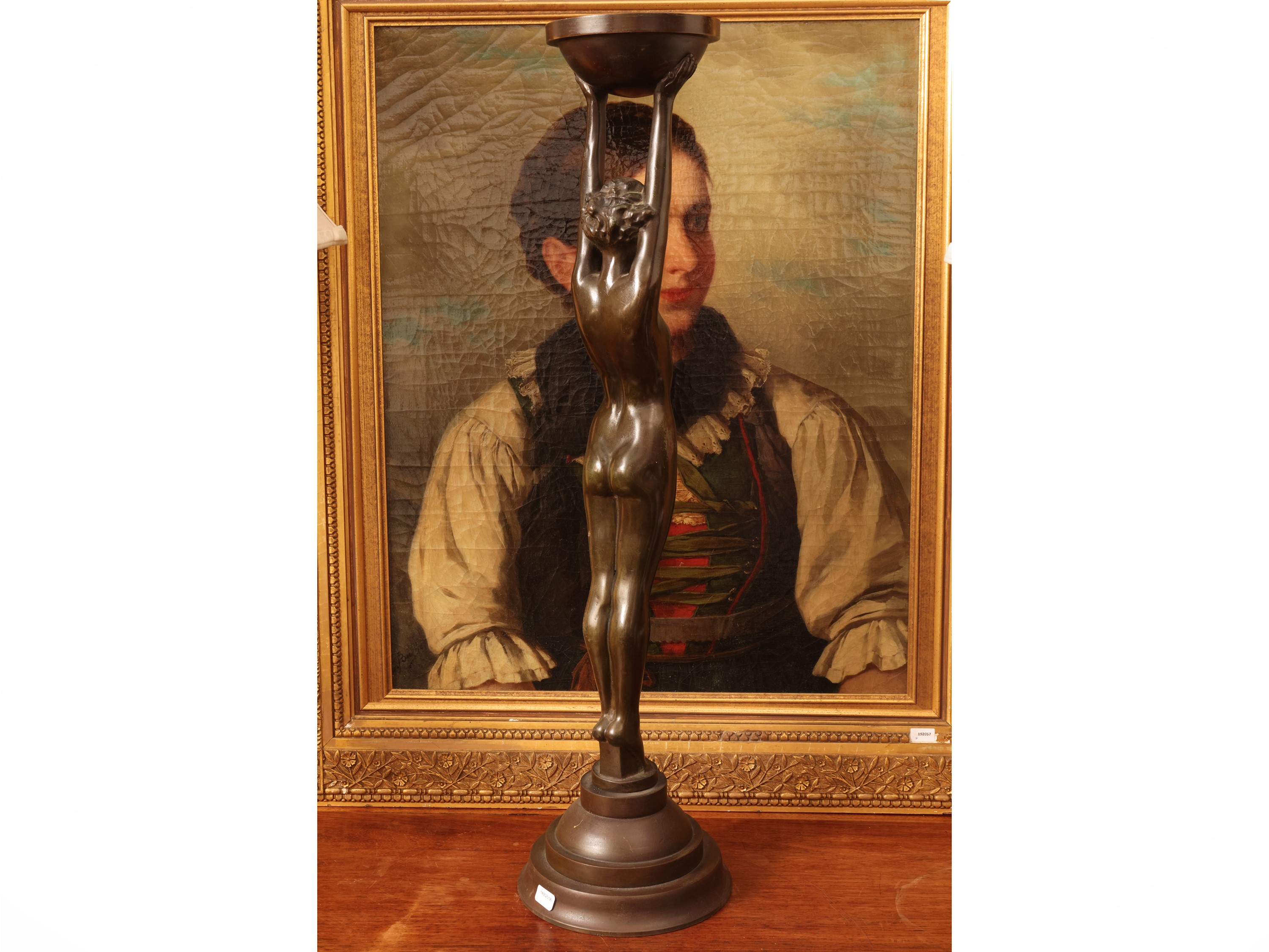 Scultura in bronzo patinato, figura di nudo femminile Art Decò, inizio XX secolo